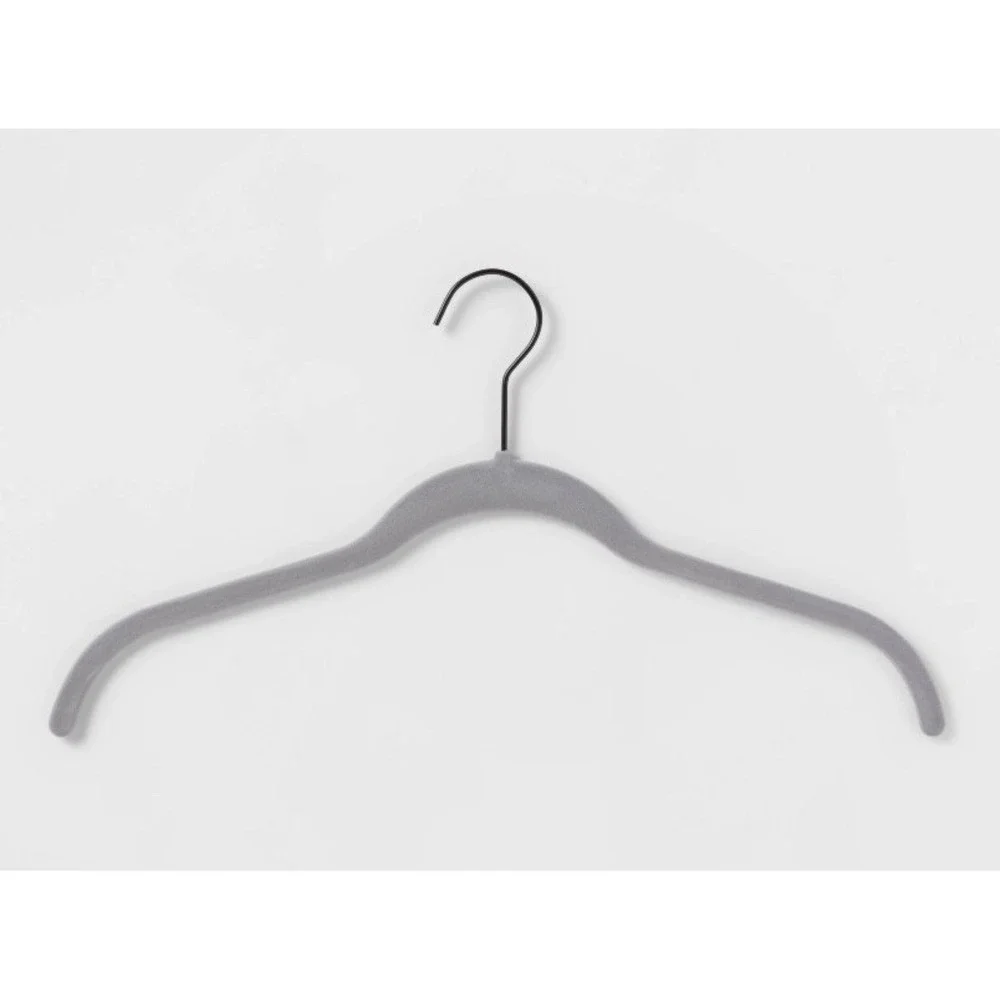 BRIGHTROOM 10‎ Non-Slip Gray Flocked Velvet Shirt Hangers, w/ Black Hook NEW